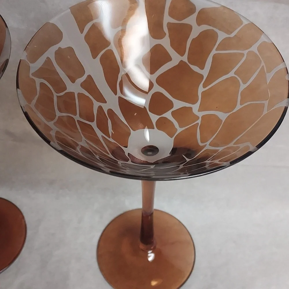 Vintage Animal Print Hetched Martini Glasses. - Picture 2 of 6